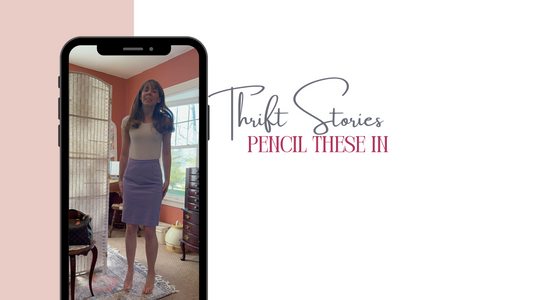 woman in thrifted pencil skirt