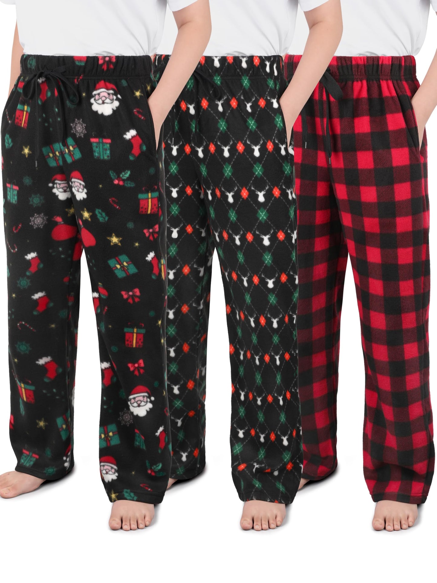 IHU 3 Pack Boys Pajama Pants Kids Micro Fleece Pj Bottoms Sleepwear Plaid Lounge Pant with Drawstring Pockets Boy Clothes
