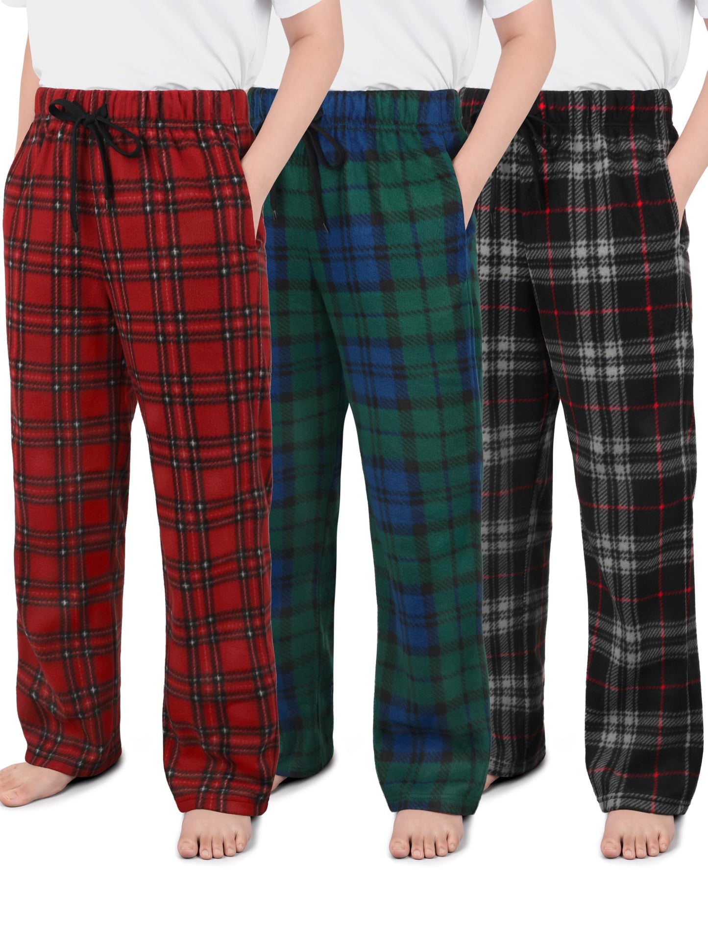 IHU 3 Pack Boys Pajama Pants Kids Micro Fleece Pj Bottoms Sleepwear Plaid Lounge Pant with Drawstring Pockets Boy Clothes